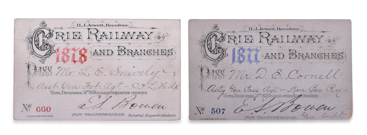 4205 - 1877 and 1878 Erie Railway & Branches Annual Passes thumbnail