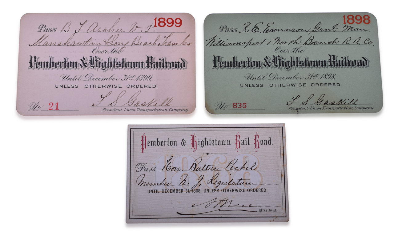 4207 - Three Pemberton & Hightstown Railroad Annual Passes - 1868, 1898, and 1899 thumbnail