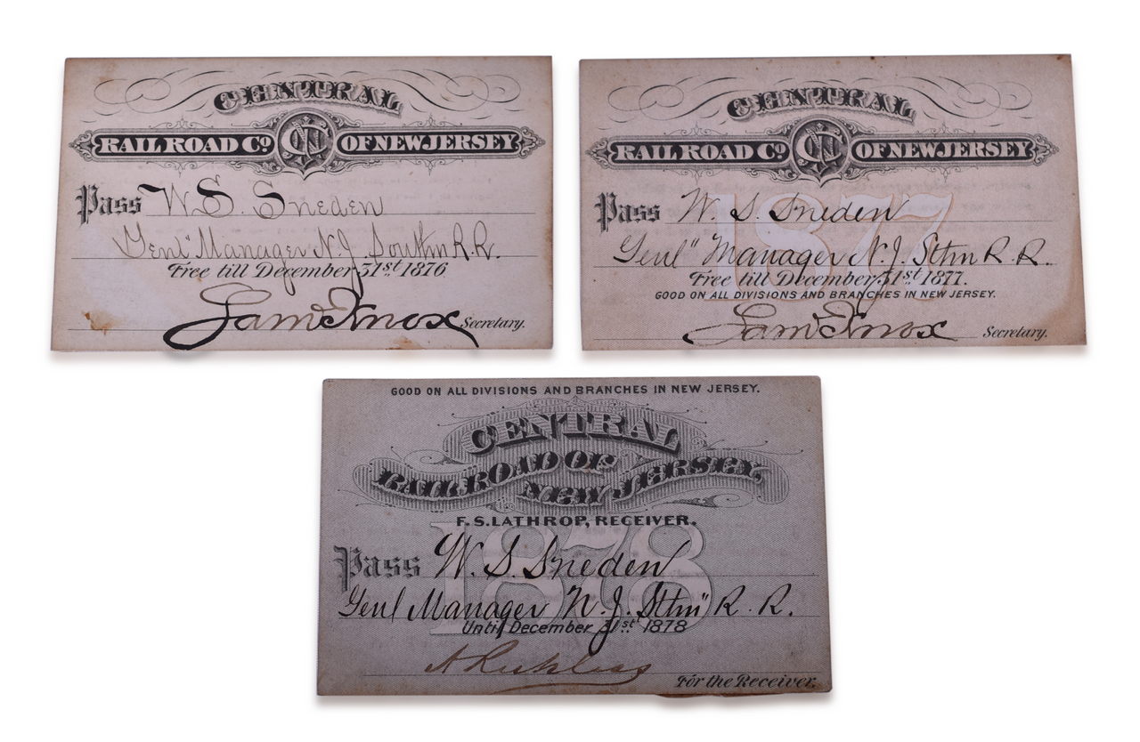 4213 - Three Central Railroad of New Jersey Annual Passes - 1876, 1877, and 1878 thumbnail