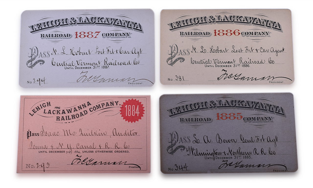 4215 - Four Lehigh & Lackawanna Railroad Annual Passes - 1884, 1885, 1886, and 1887 thumbnail