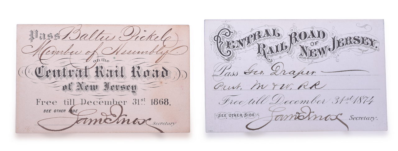 4223 - 1868 and 1874 Central Railroad of New Jersey Annual Passes thumbnail
