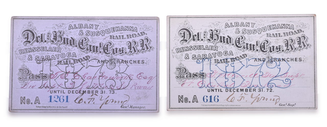 4227 - 1872 and 1873 Delaware & Hudson Canal Company Railroad Annual Passes thumbnail