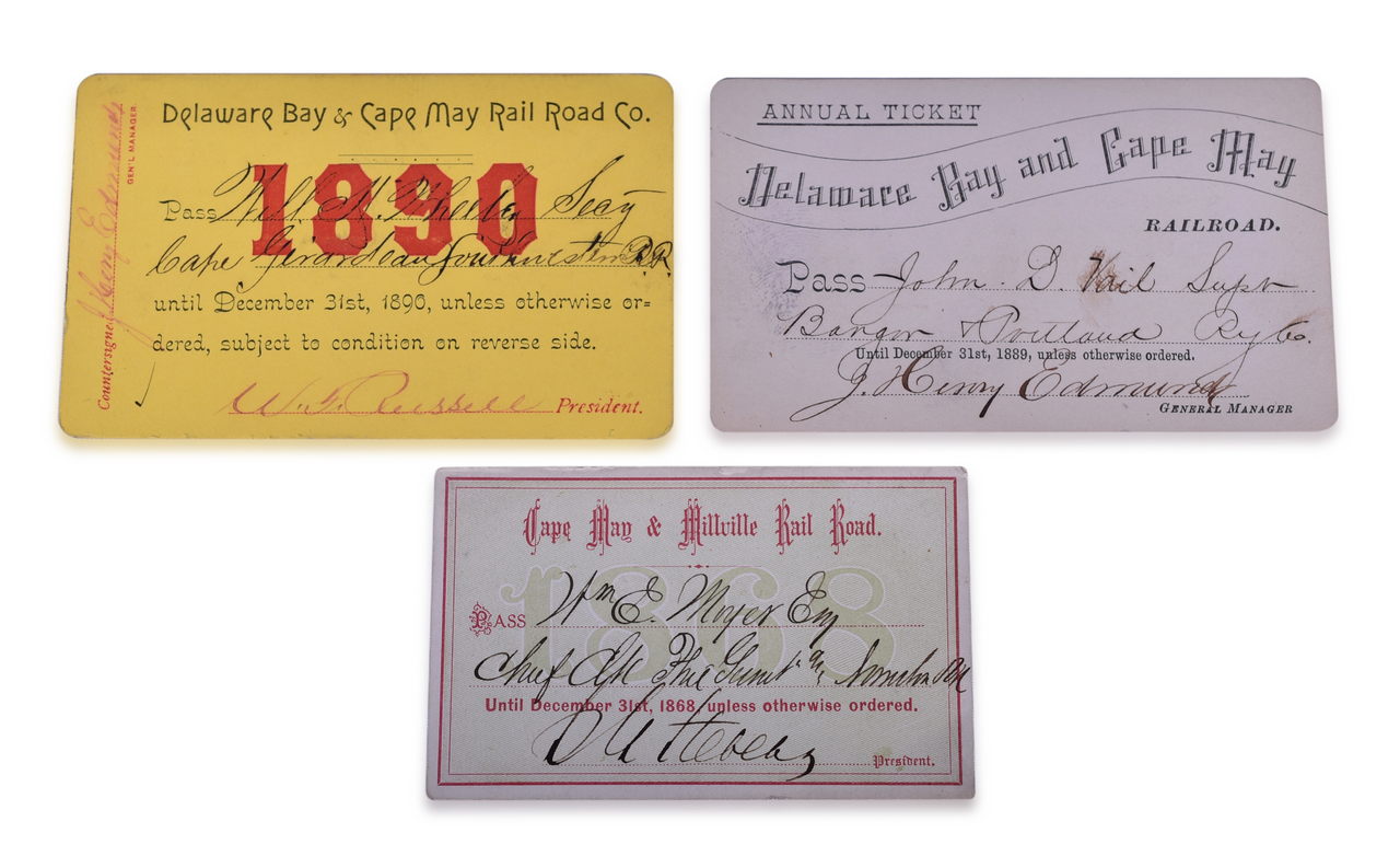 4237 - Three New Jersey Railroad Annual Passes - 1868 Cape May & Millville, 1889 and 1890 Delaware Bay & Cape May thumbnail