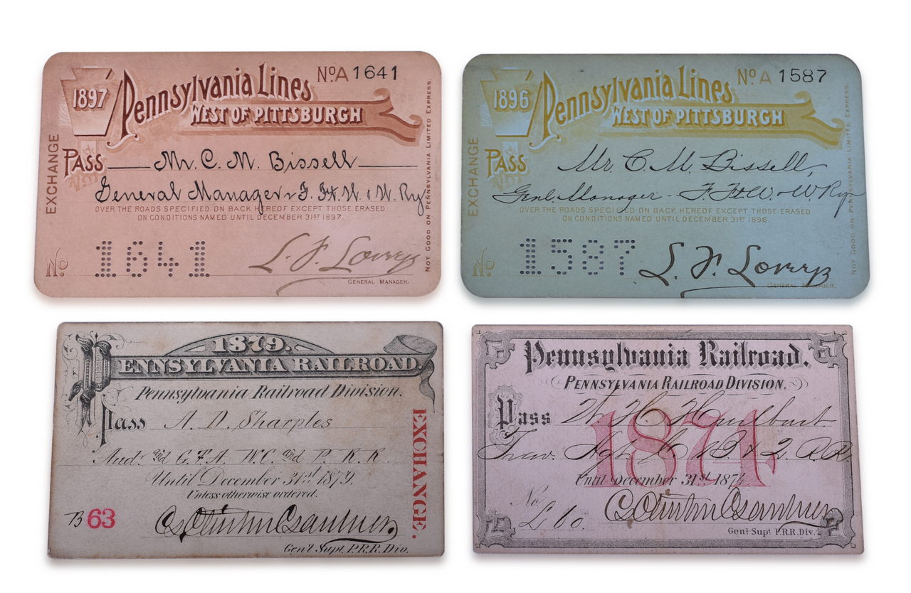 4239 - Four Pennsylvania Railroad Annual Passes - 1871, 1879, 1896, and 1897 thumbnail