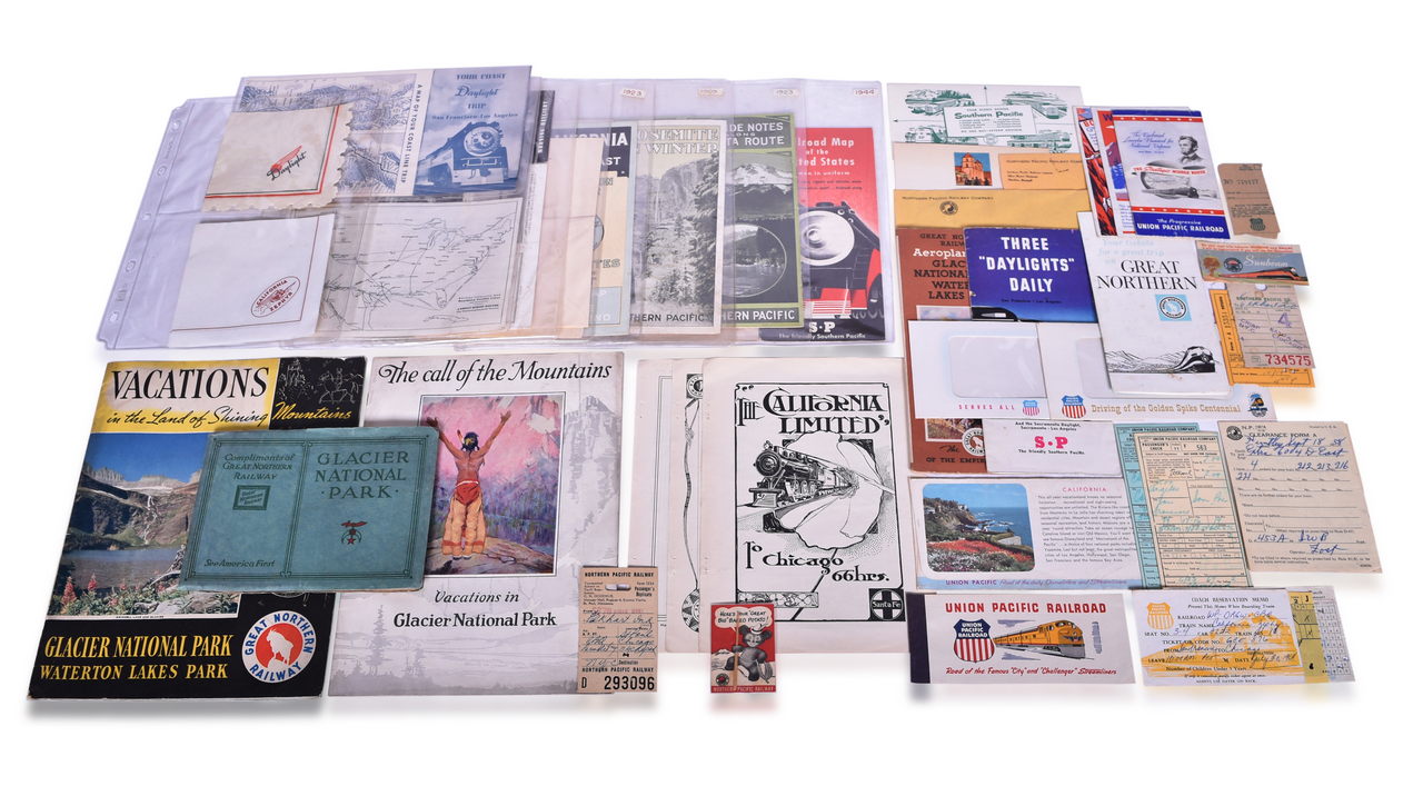 4240 - 45 Peices of Western Railroad Paper Ephemera - Southern Pacific, Northern Pacific, Union Pacific, Great Northern, etc. thumbnail