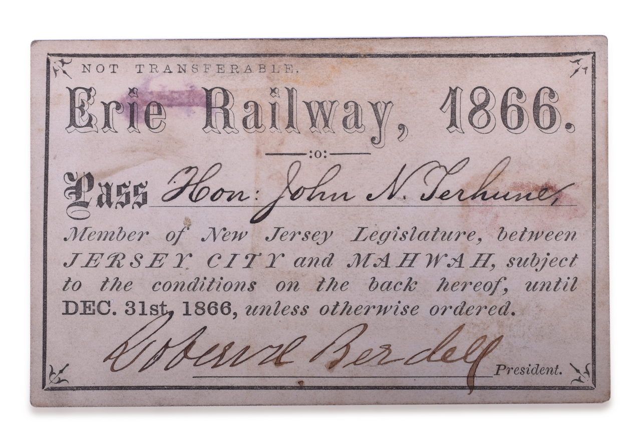 4241 - 1866 Erie Railway Annual Pass - President Signed Robert H. Berdell thumbnail