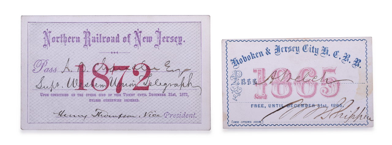 4243 - 1865 Hoboken & Jersey City Railroad and 1872 Northern Railroad of New Jersey Annual Passes thumbnail