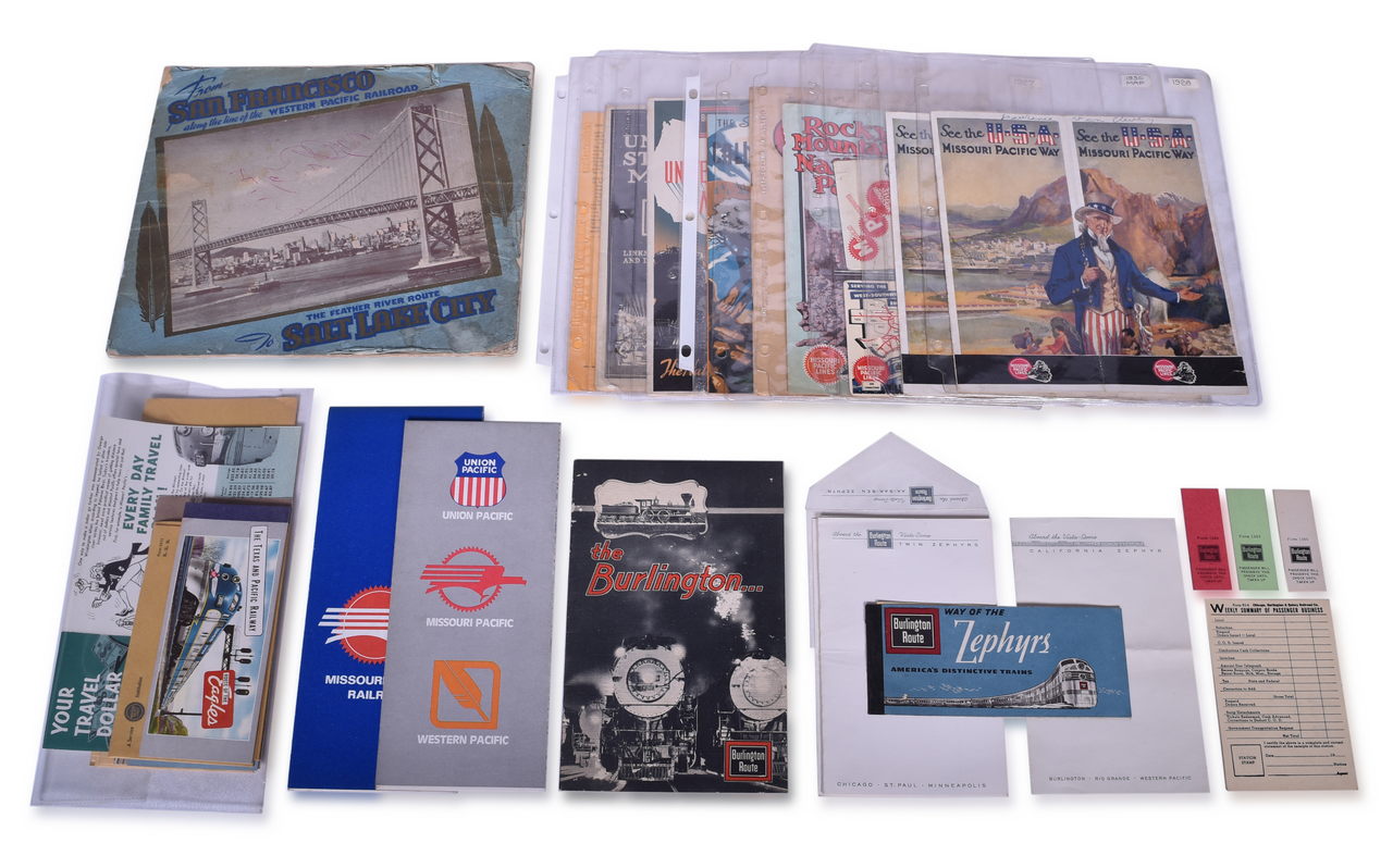 4244 - 47 Pieces of Missouri Pacific, Western Pacific and Burlington Railroad Paper Ephemera thumbnail