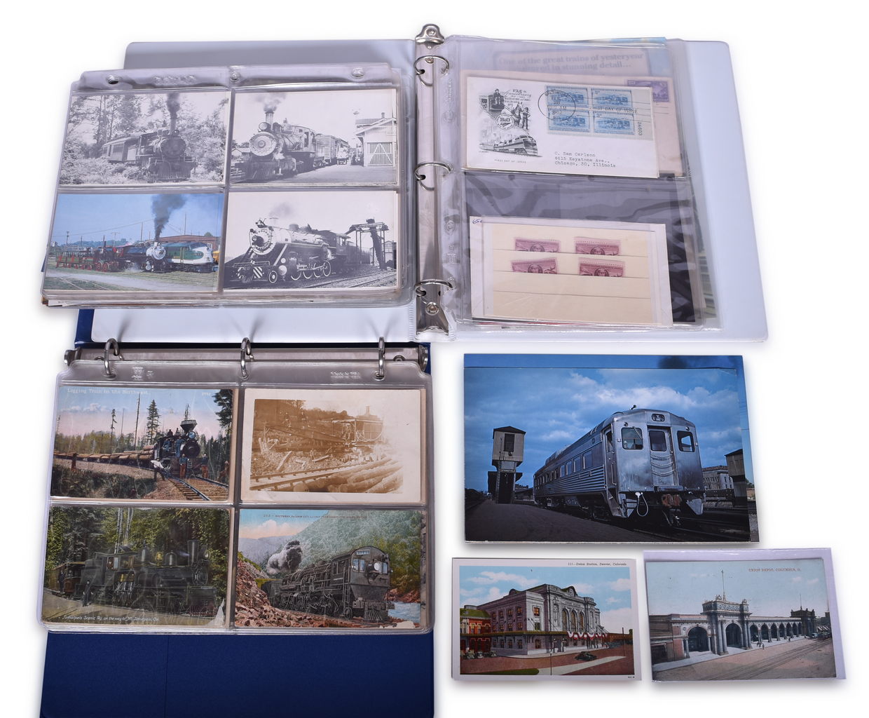 4252 - Approximately 218 Railroad Postcards and Postmarks - AT&SF, Narrow Gauge, Depots, Logging, etc. thumbnail