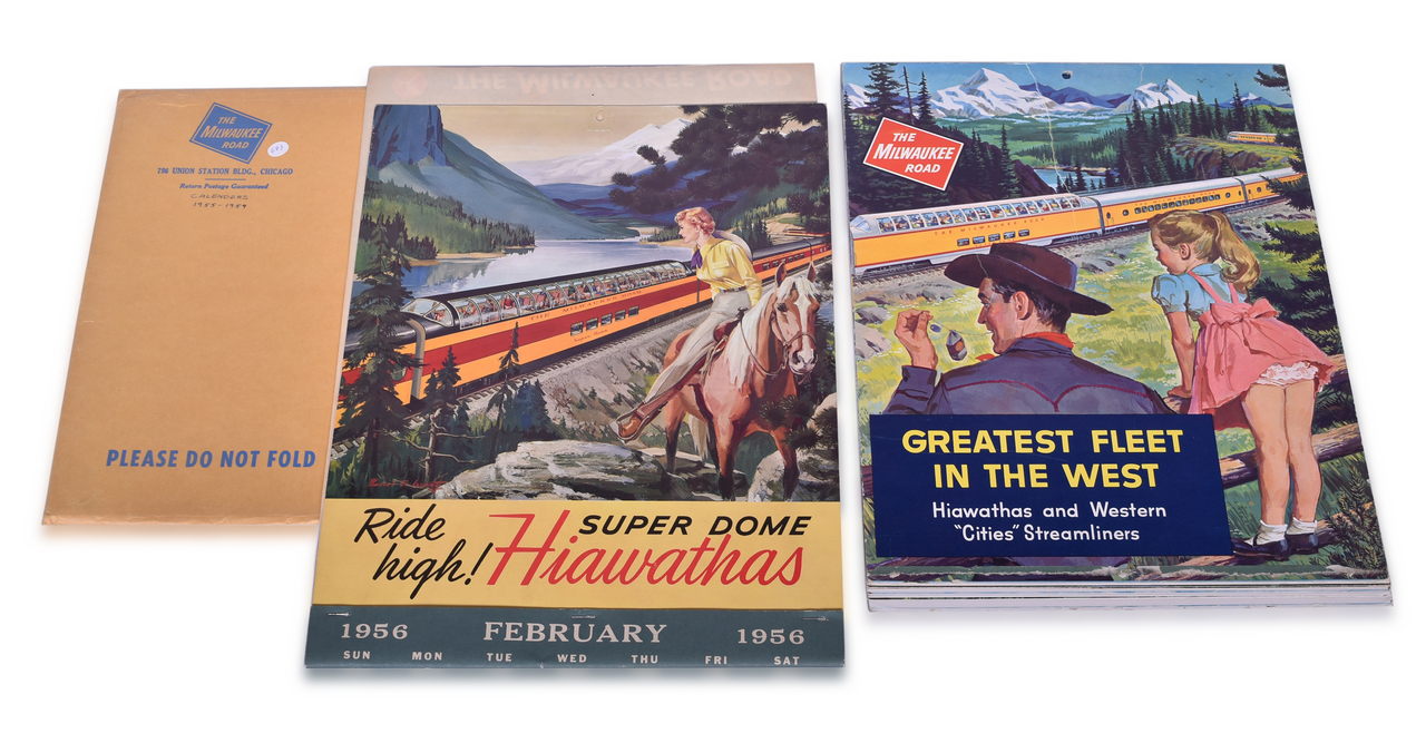 4266 - Group of 10 Milwaukee Road Railroad Advertising Calendar Tops 1955-1959 thumbnail