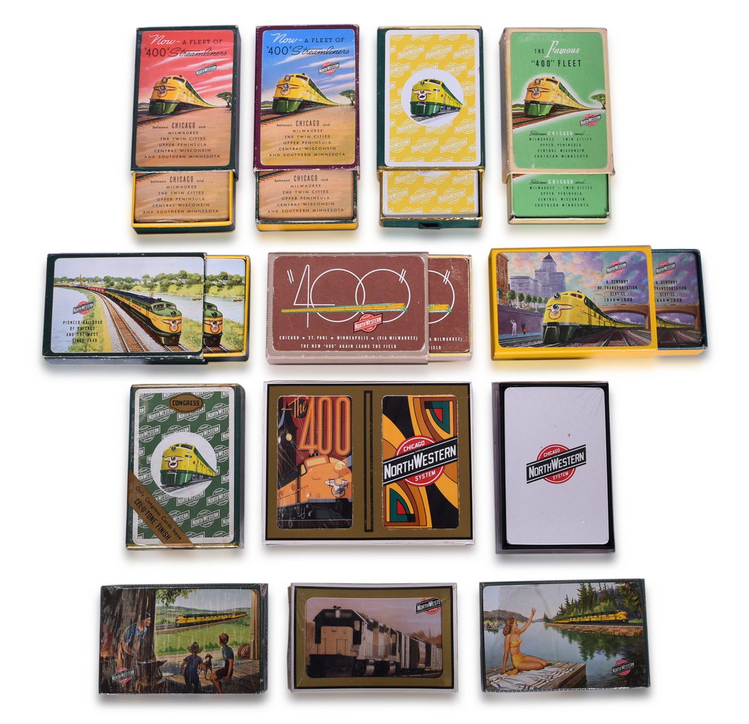 4271 - Fourteen Chicago & Northwestern Railroad Playing Card Decks Including New Old Stock thumbnail