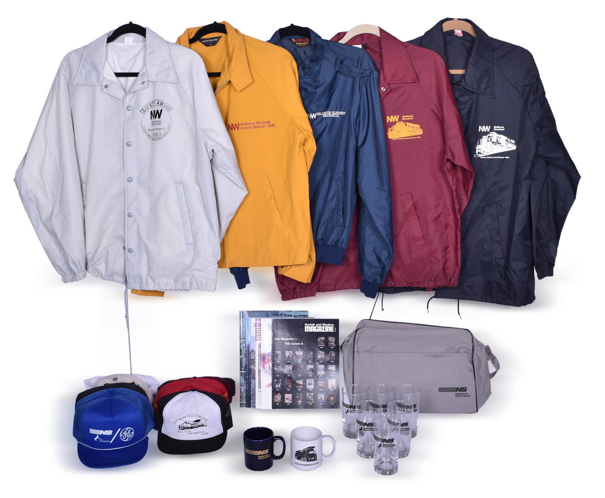 4288 - 30 Norfolk Southern and Norfolk and Western Railroad Employee Items - Jackets, Awards, Drinking Glasses, etc. thumbnail