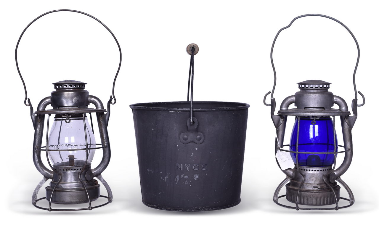 4316 - Pair of Dietz Vesta New York Central Railroad Lanterns and Tinware Bucket thumbnail