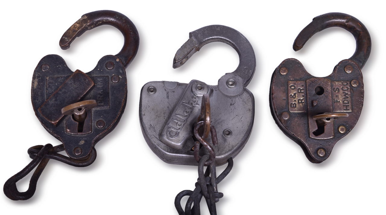 4334 - Three Baltimore and Ohio Railroad Locks and Keys - Adlake, Fraim, Slaymaker, and FS Hardware thumbnail