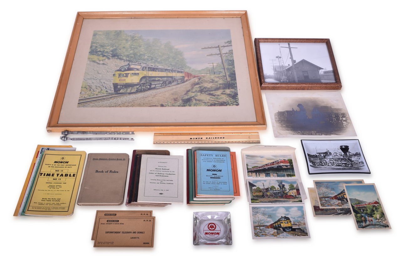 4336 - Assorted Monon Railroad Items and Paper Ephemera - Framed Print, Employee Books, Ruler, Ash Tray, Car Seals, and More thumbnail