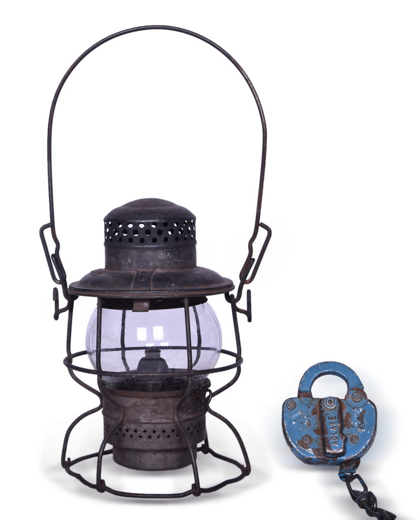 4338 - Elgin, Joliet & Eastern Railroad Adlake Kero Lantern and Belt Railway Adlake Steel Lock thumbnail