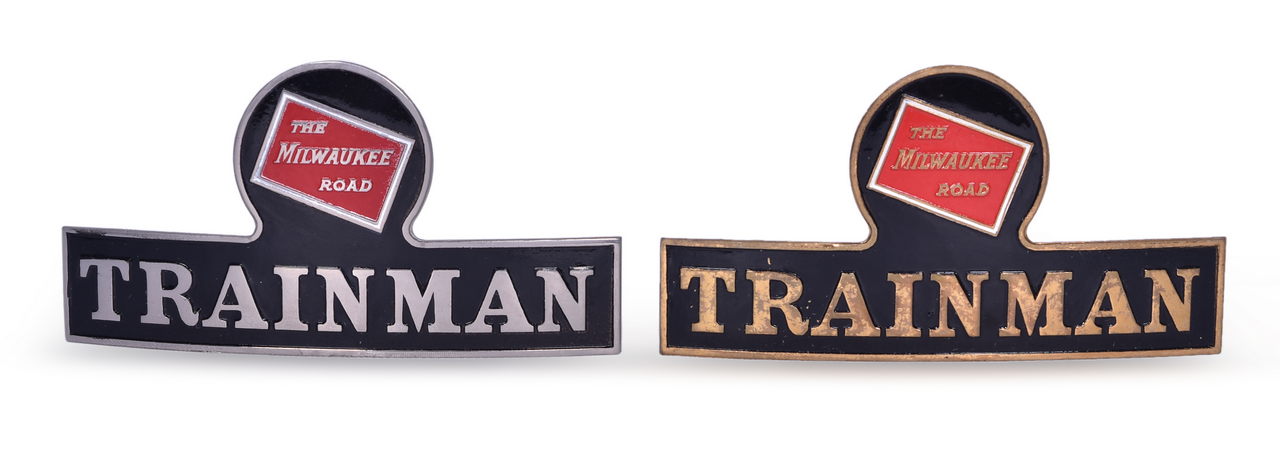 5005 - Pair of Milwaukee Road Trainman Railroad Cap Badges thumbnail