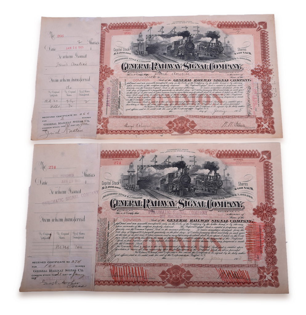 5048 - Pair of 1905 GRS Original Stock Certificates thumbnail