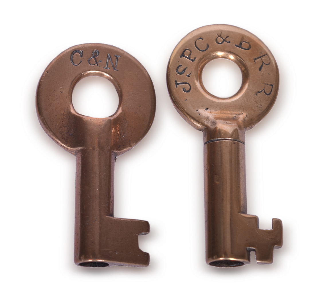 5049 - Pair of Brass Railroad Keys - Columbus & Newark and Jersey Shore, Pine Creek & Buffalo Railway thumbnail