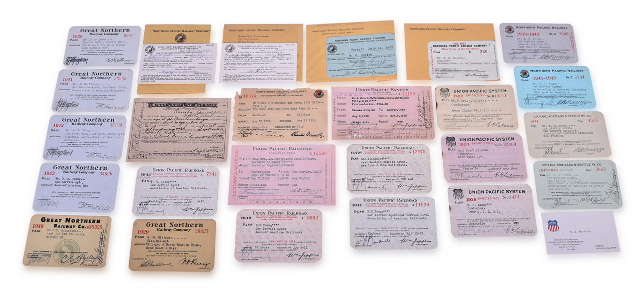 5073 - Twenty Five Western Railroad Annual Passes, Trip Passes, and Certificate of Watch Inspection - Union Pacific, Great Northern, Northern Pacific, and More thumbnail
