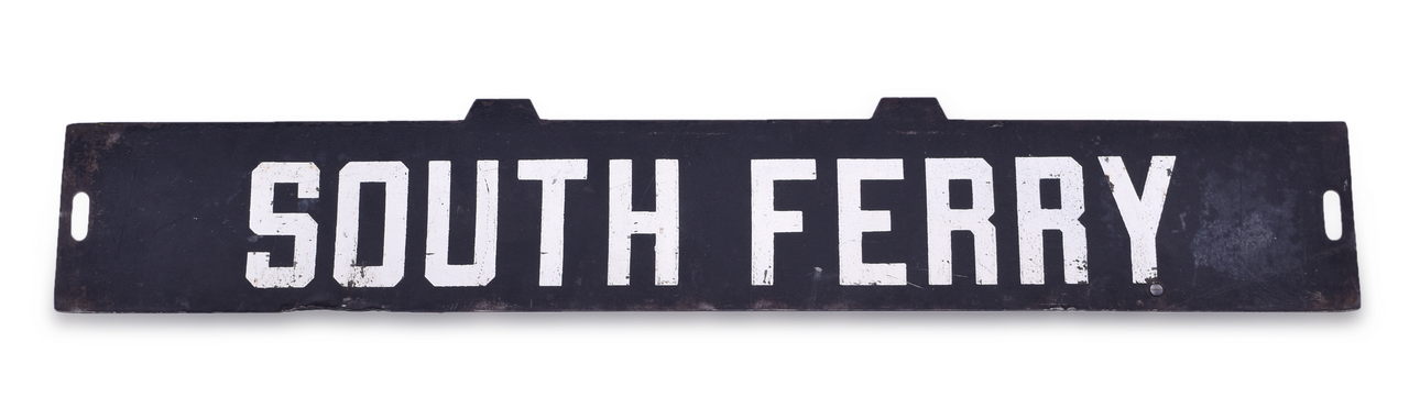 5074 - New York City / Manhattan? South Ferry Metal Destination Sign from Interurban Car thumbnail