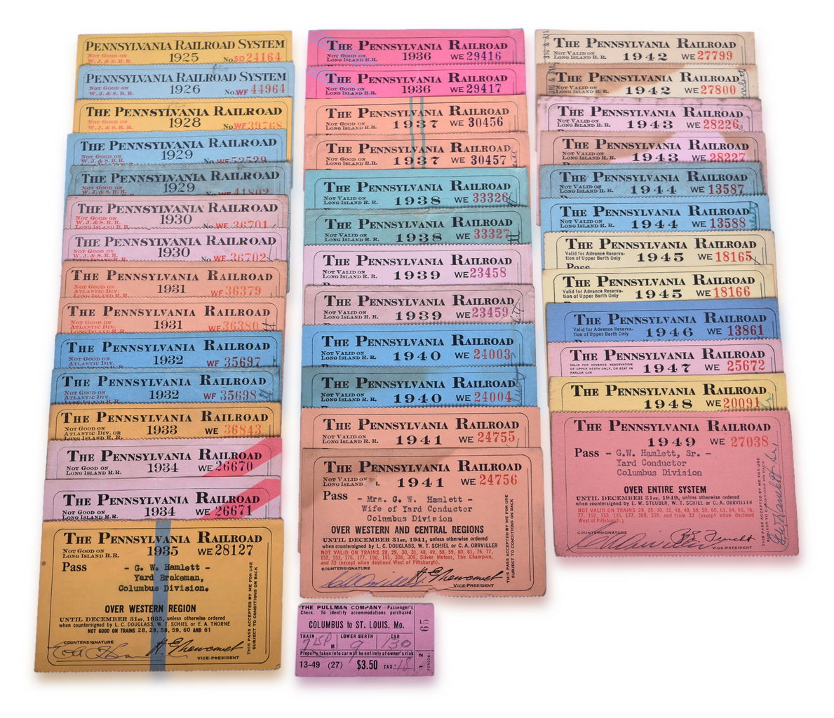 5075 - Forty Pennsylvania Railroad Annual Passes - 1925 to 1949 thumbnail