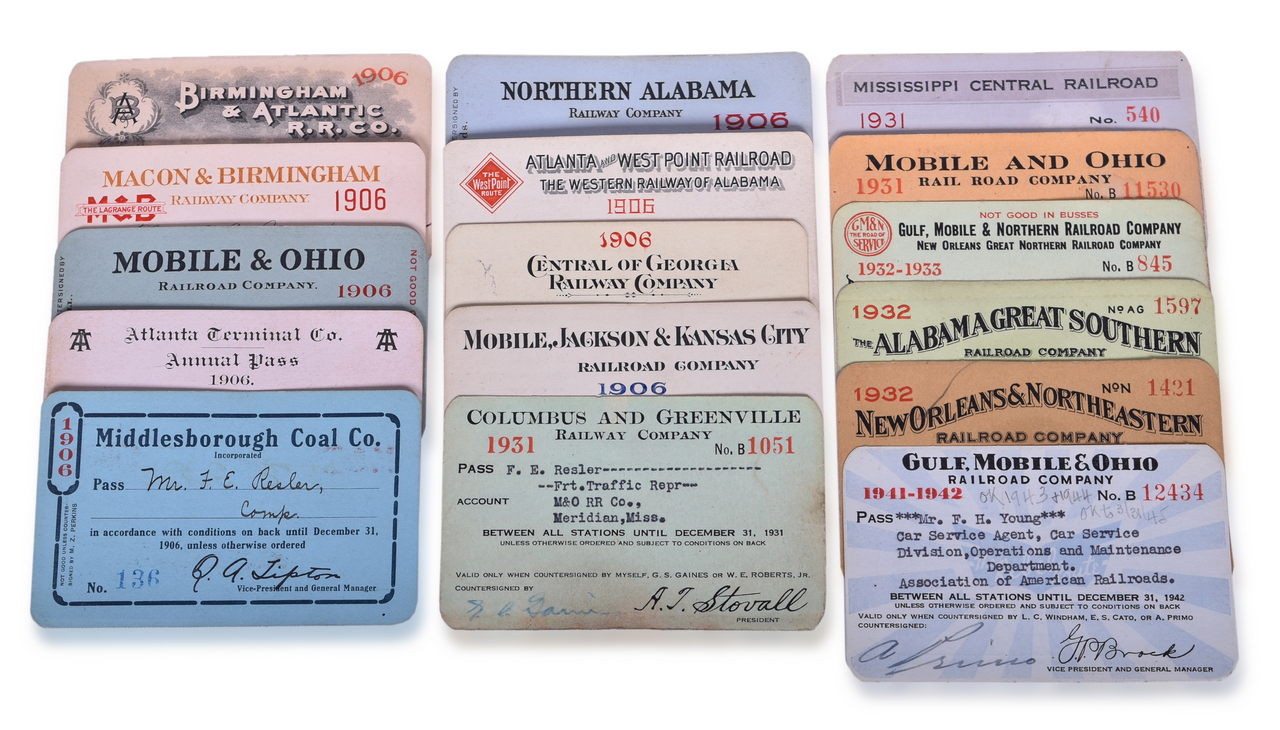 5077 - Sixteen South Eastern Railroad Annual Passes - Macon & Birmingham, Central of Georgia, Mobile & Ohio, and More thumbnail