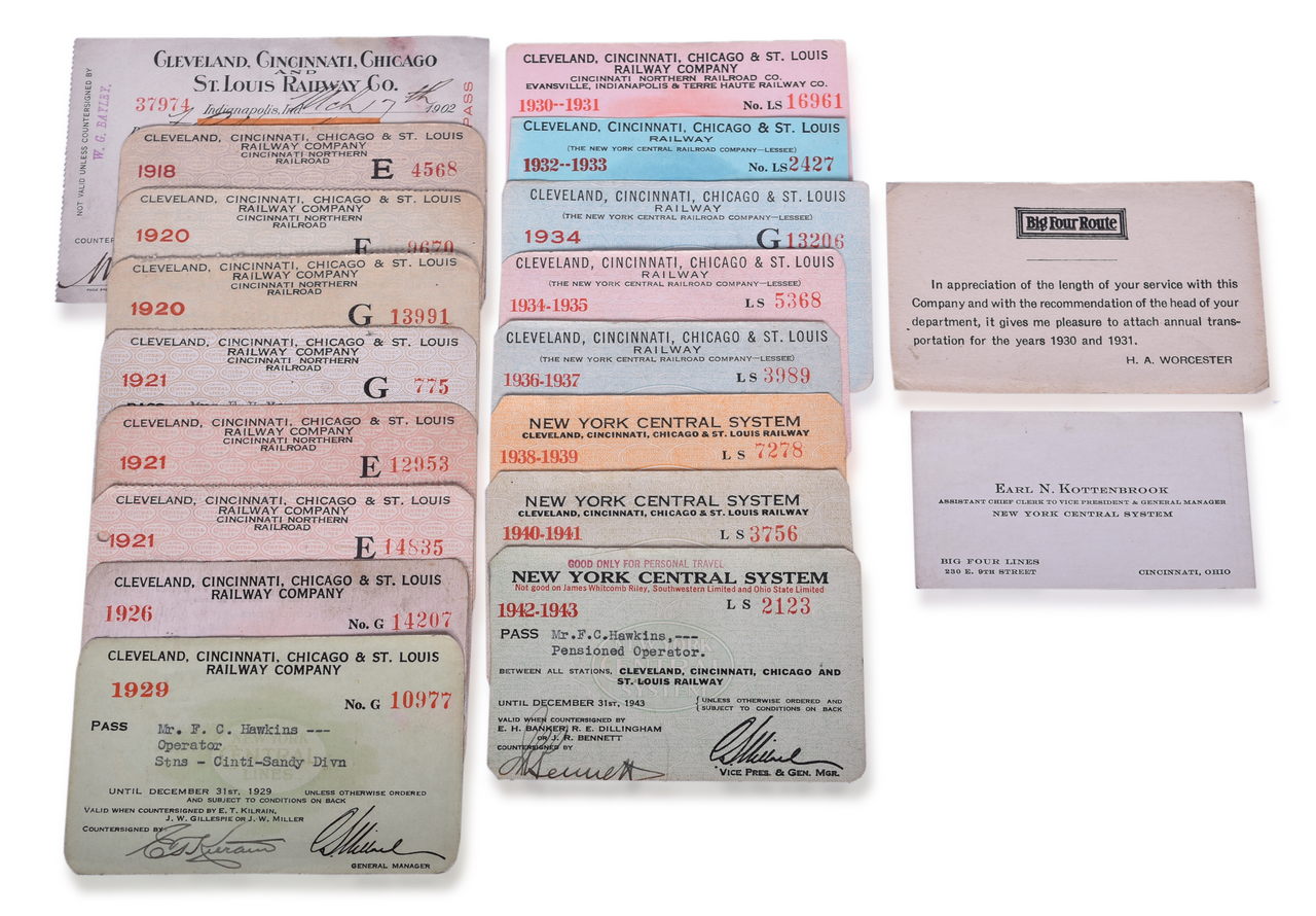 5079 - Seventeen Cleveland, Cincinnati, Chicago & St. Louis Railway Annual Passes and Trip Pass - 1902 to 1941 thumbnail