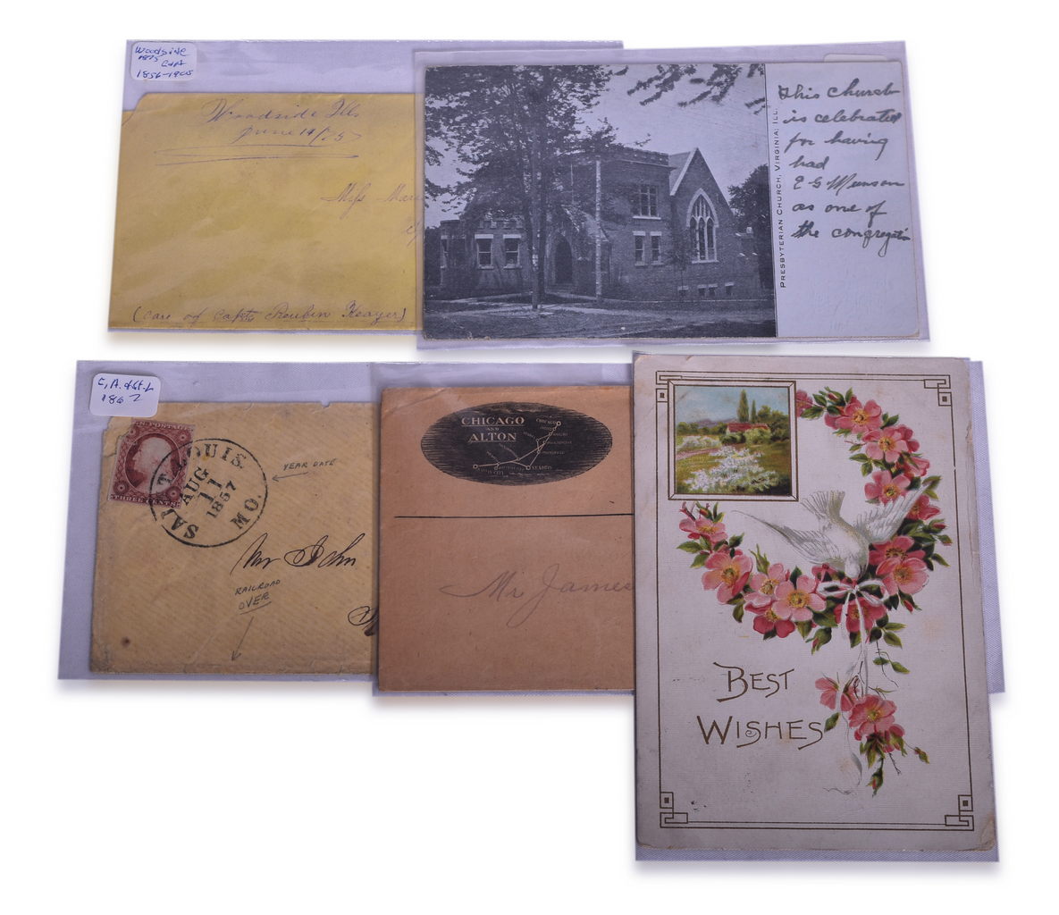 5082 - Five Chicago and Alton Railroad Postmarks - 1875, 1857, 1905, 1902, 1910 thumbnail