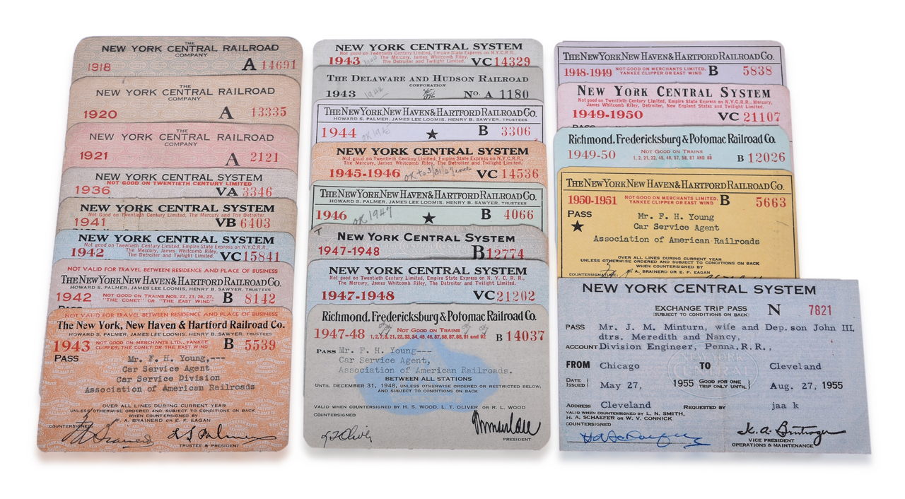 5085 - Twenty Northeast Railroad Annual Passes and Trip Pass - Delaware & Hudson, New York Central, Richmond, Fredericksburg & Potomac, and More thumbnail