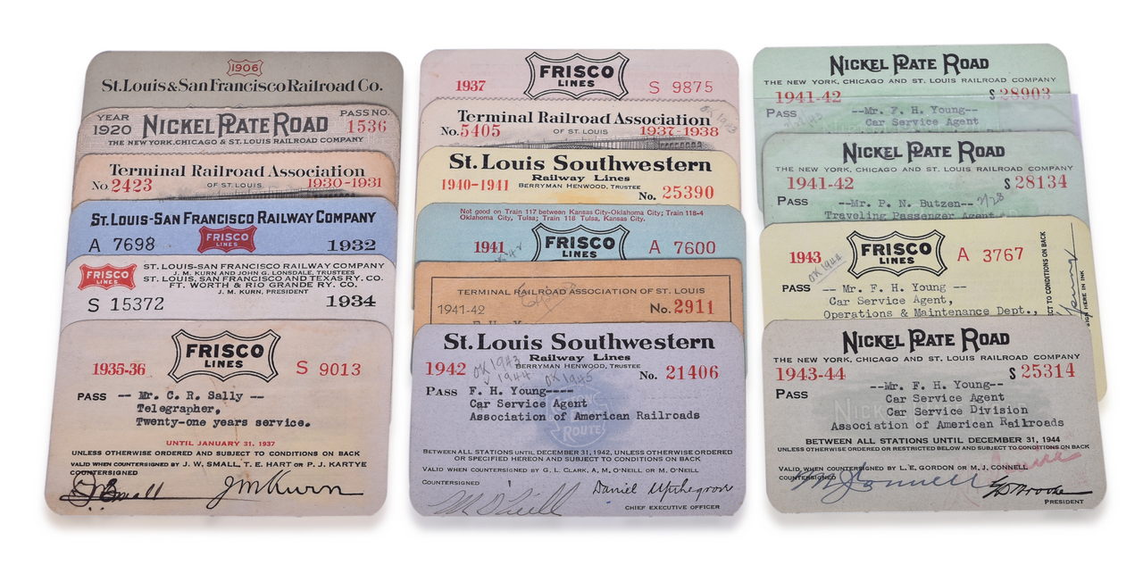 5089 - Sixteen St. Louis Area Railroad Annual Passes - Frisco, Terminal Railroad Association, Nickel Plate, and St. Louis Southwestern thumbnail