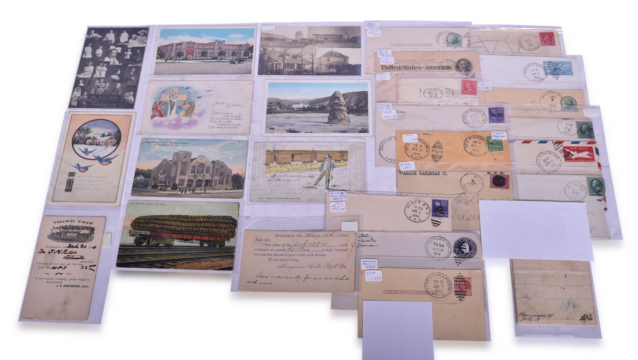 5092 - 27 City and Railroad Postmarks and Post Cards - Illinois, Wabash, Philadelphia, and More thumbnail