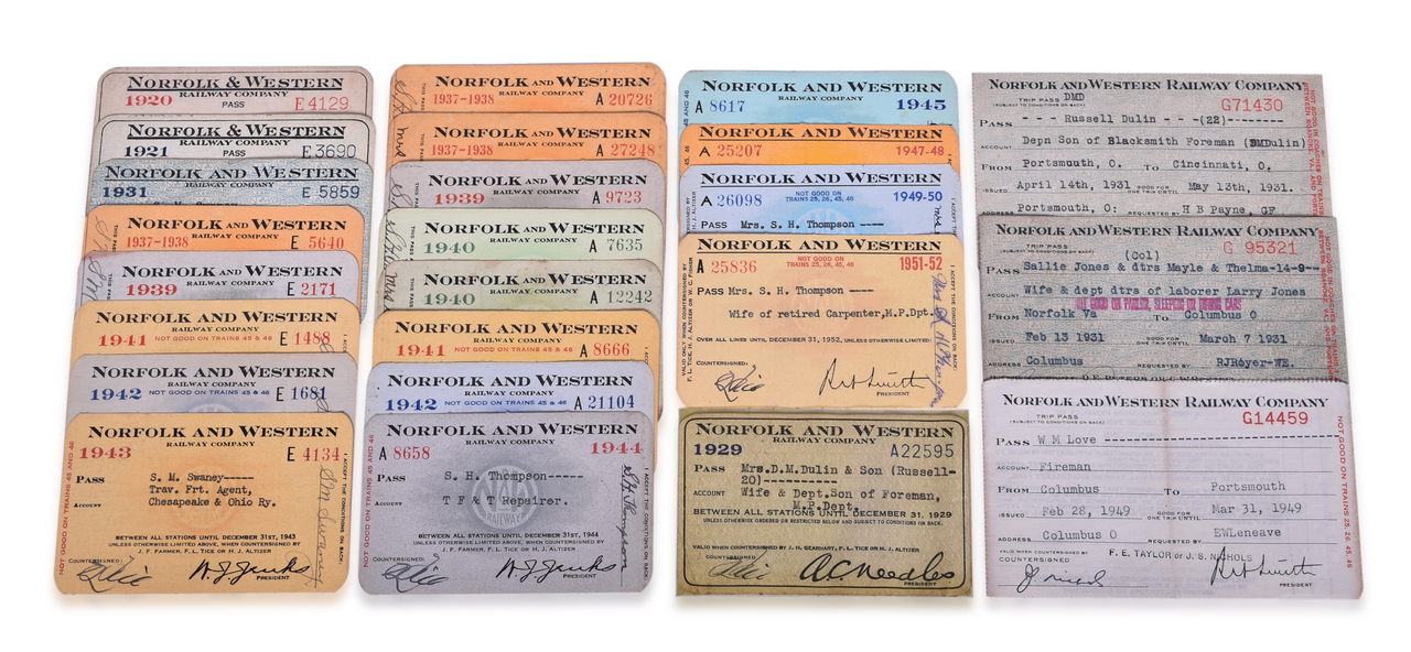5097 - Twenty-Four Norfolk and Western Railway Annual Passes and Trip Pass - 1920 to 1952 thumbnail