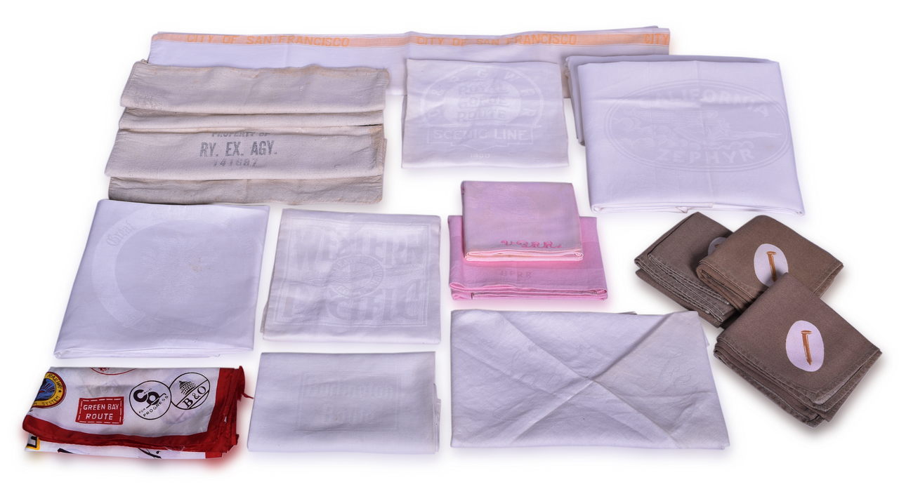 5113 - Fifteen Railroad Dining & Sleeping Car Linens - California Zephyr, Santa Fe, Union Pacific, Western Pacific, Railway Express Agency, and More thumbnail