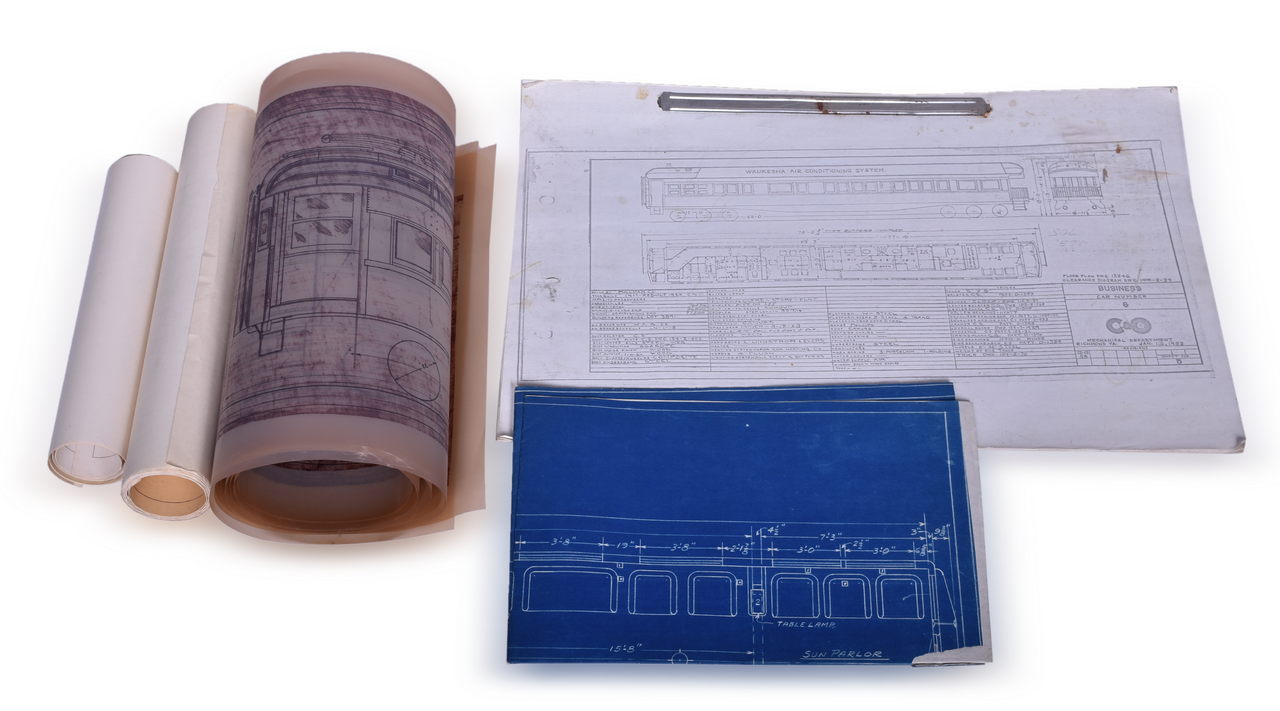 5122 - Group of Railroad Passenger Car Diagrams - C&O, CB&Q, Illinois Central, South Shore thumbnail