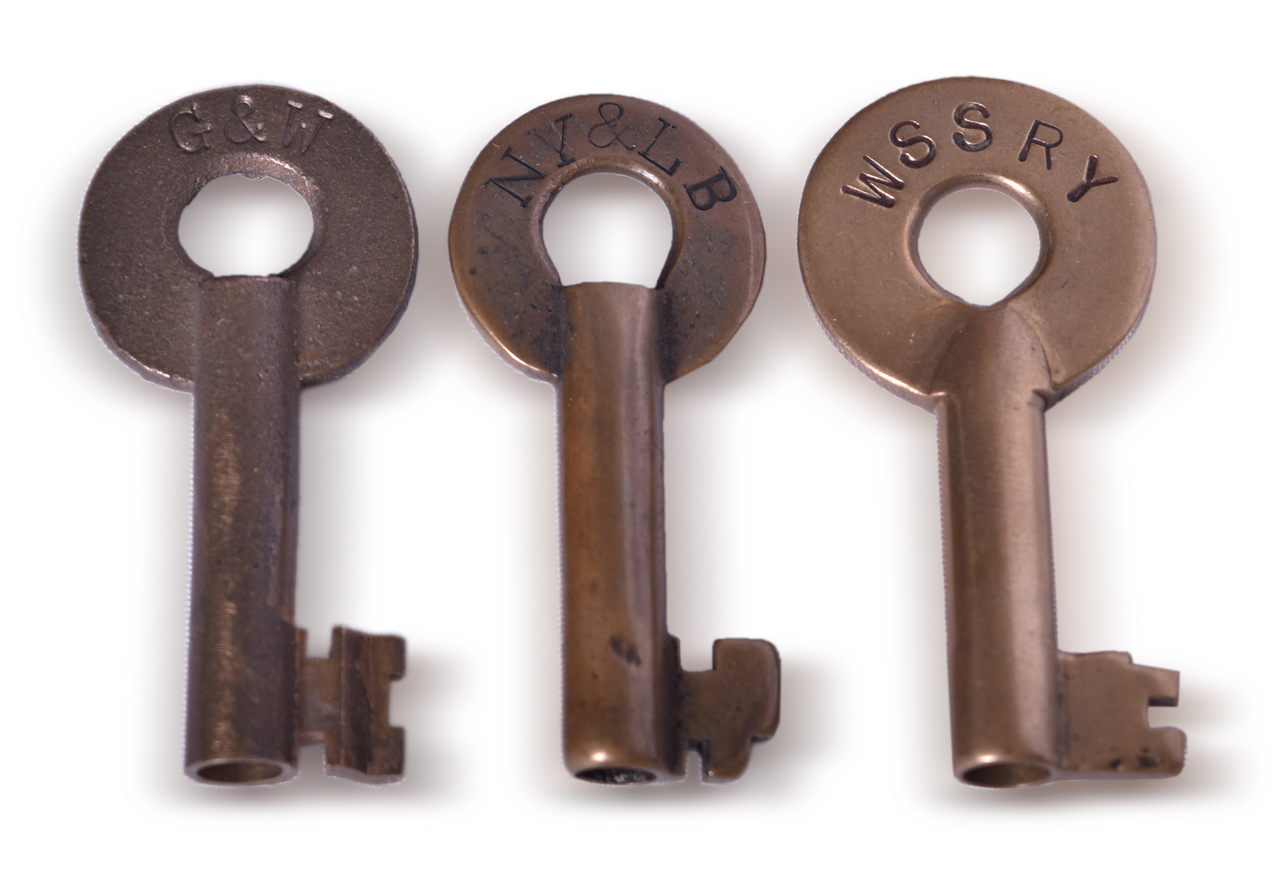 5171 - Three Brass Railroad Keys - Winston Salem Southbound, New York & Long Branch, and Genesee & Wyoming thumbnail