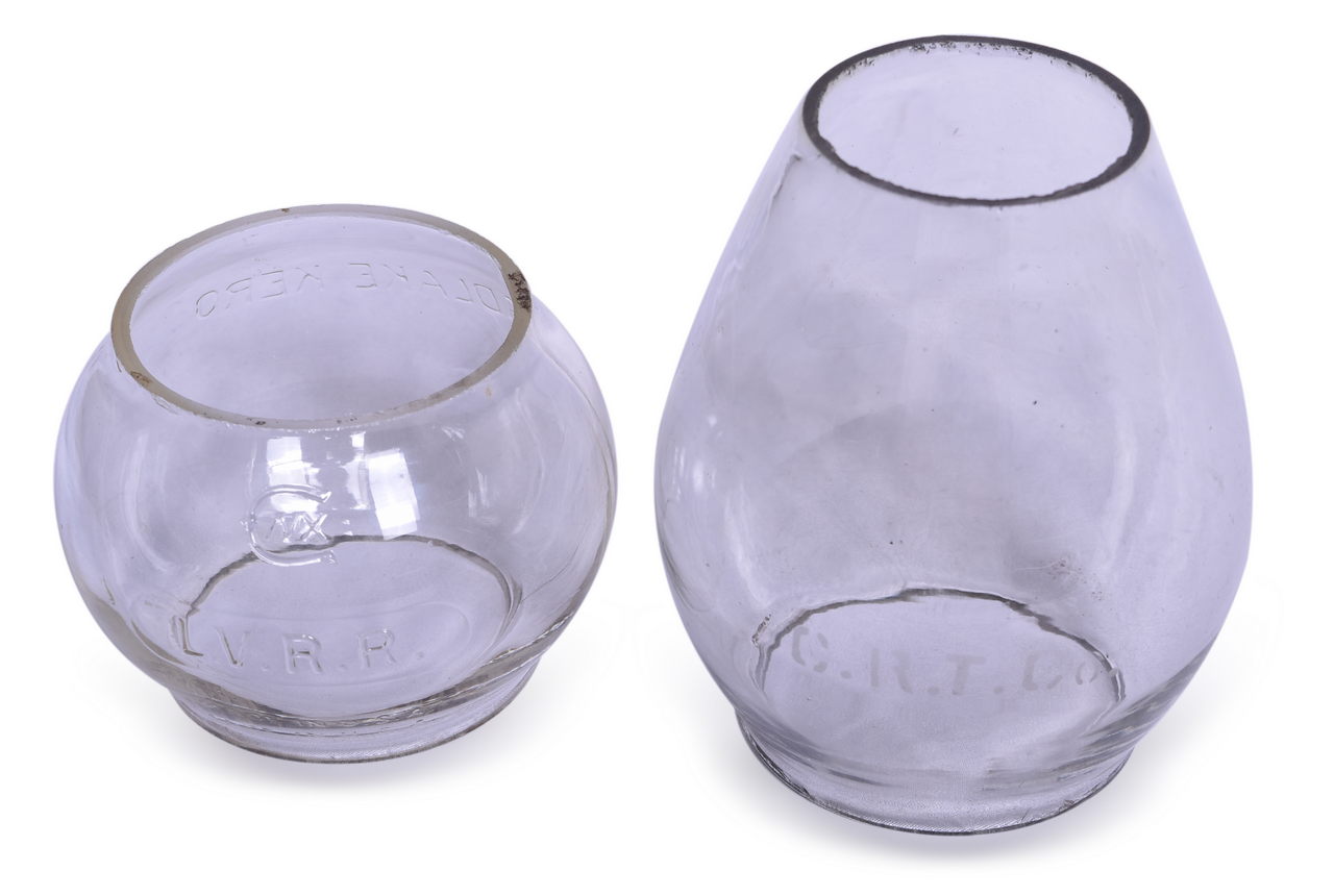 5179 - Lehigh Valley Railroad Clear Cast Short Globe and Chicago Rapid Transit Co. Etched Tall Lantern Globe thumbnail