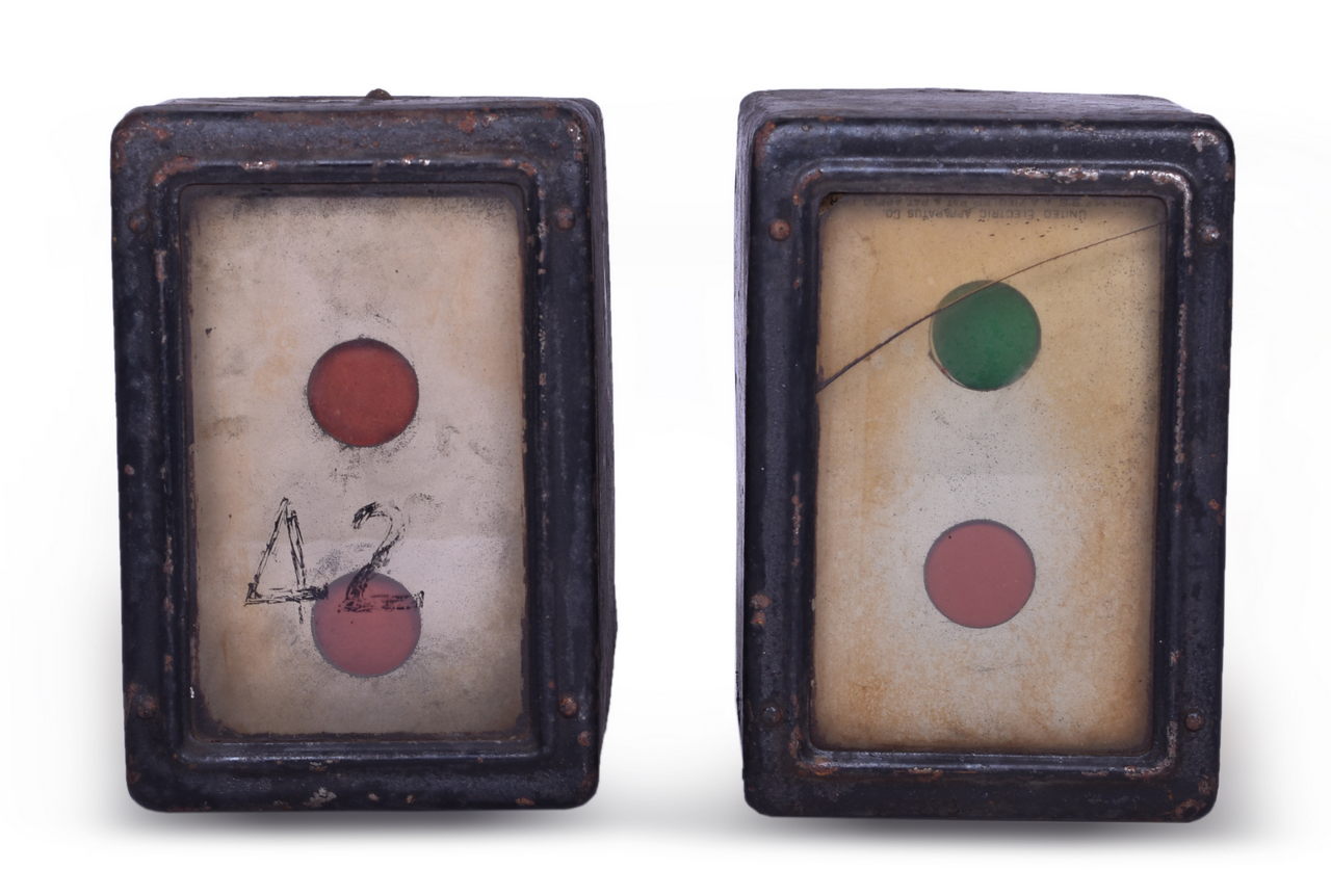 5198 - Pair of United Electric Apparatus Co. Railroad Signal Indicators thumbnail