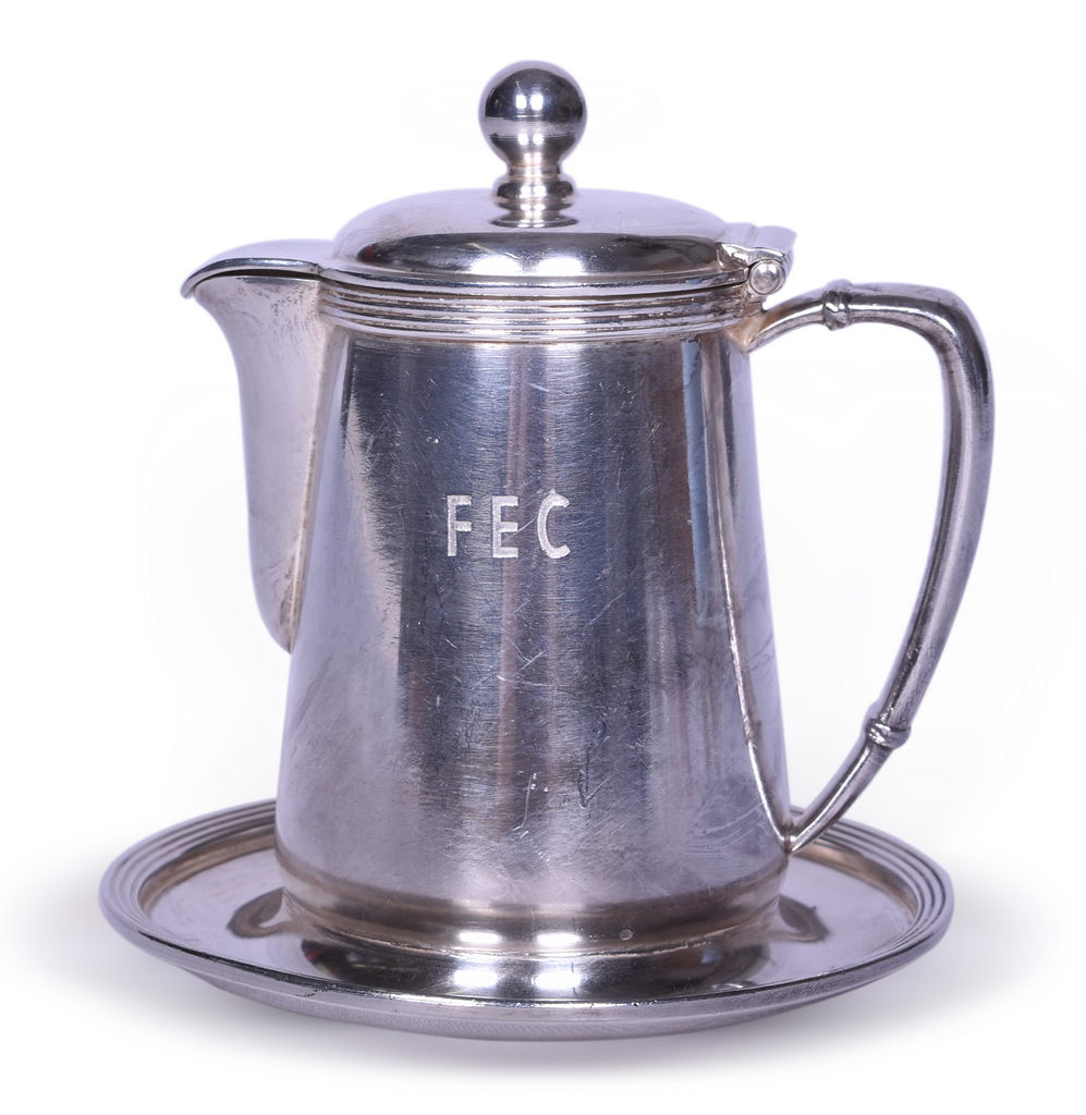 5207 - Florida East Coast Railroad Silver Syrup Pitcher w/ Attached Under-Liner thumbnail