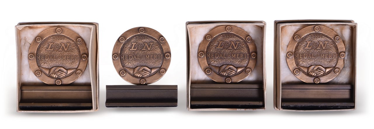 5251 - Four Louisville and Nashville Railroad Medal of Merit Bronze Paperweights - New Old Stock thumbnail