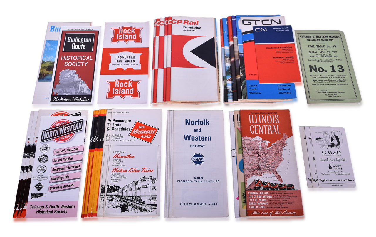 5289 - Forty-Two Railroad Timetables and Brochures - Illinois Central, Milwaukee Road, Norfolk & Western, Canadian National, and More thumbnail