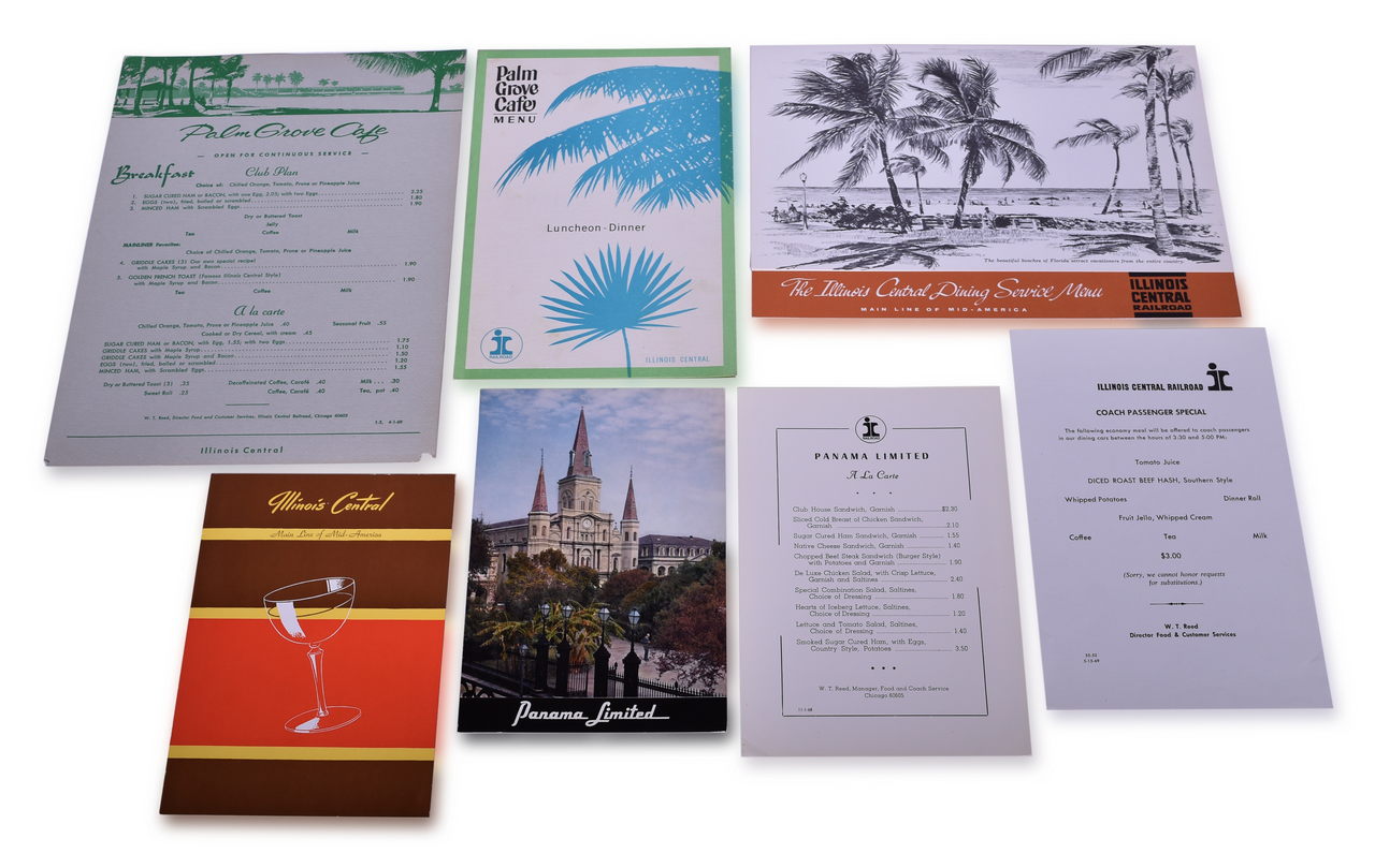 5291 - Seven Illinois Central Railroad Menus - Panama Limited, Palm Grove Cafe, and More thumbnail