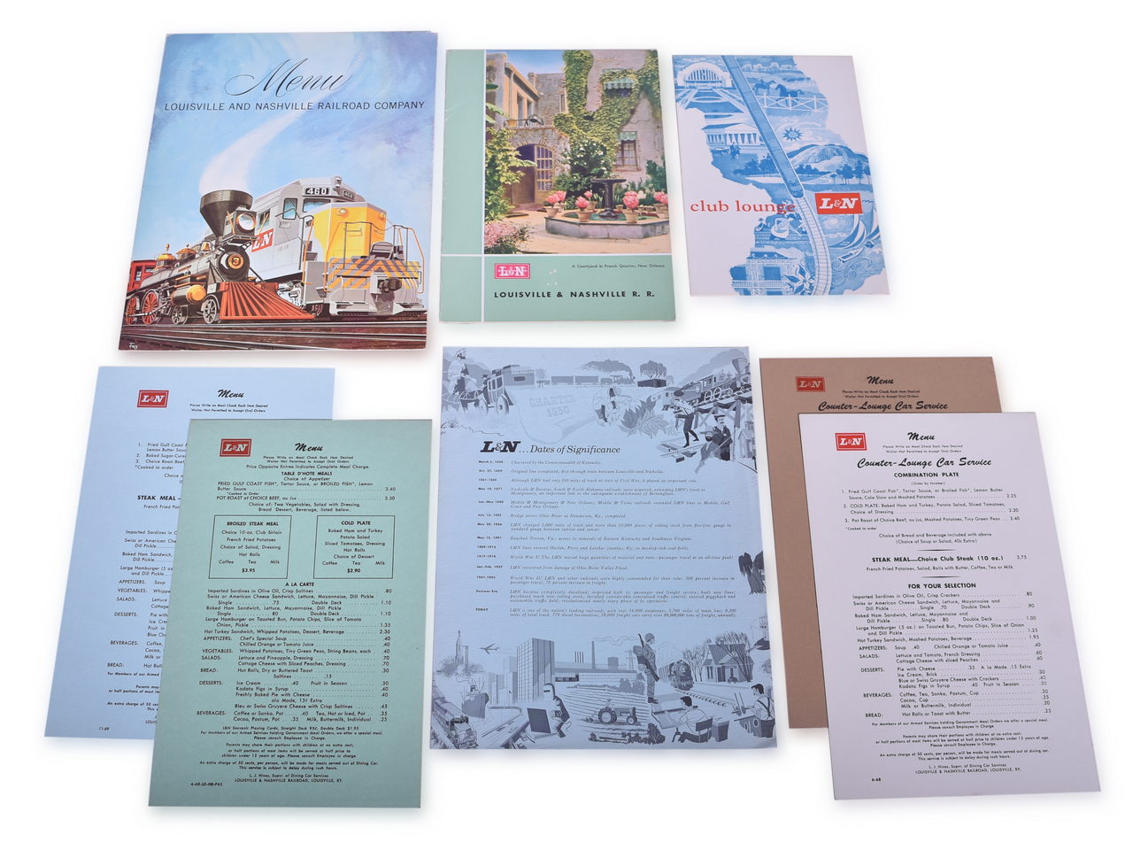 5297 - Eight Louisville and Nashville Railroad Dining Car Menus - Eisenhower Special, Club Lounge, Birmingham Sugar Bowl, and More thumbnail