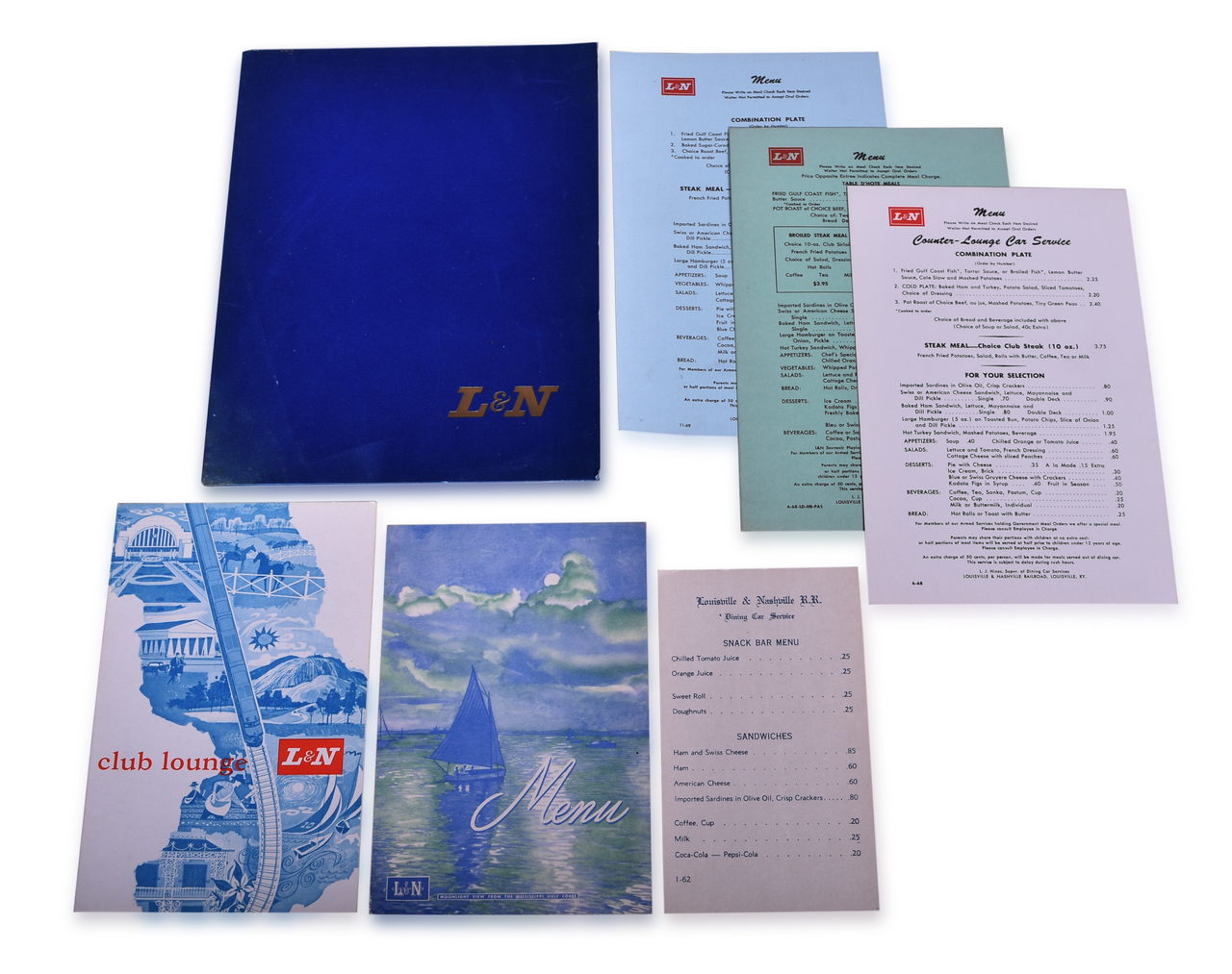 5301 - Seven Louisville and Nashville Railroad Dining Car Menus Including Special Directors Luncheon Menu thumbnail