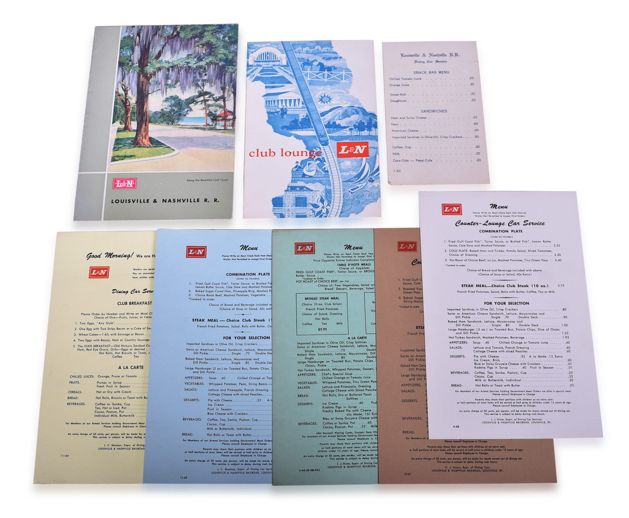 5303 - Eight Louisville and Nashville Railroad Dining Car Menus - Eisenhower Special, Club Lounge, and More thumbnail