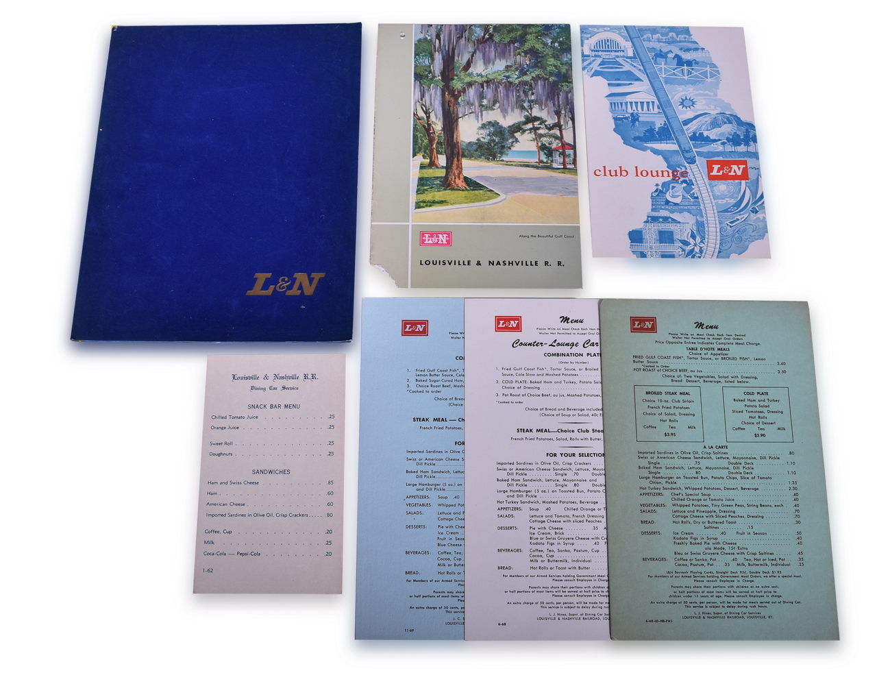 5305 - Seven Louisville and Nashville Railroad Dining Car Menus Including Special Directors Luncheon Menu thumbnail