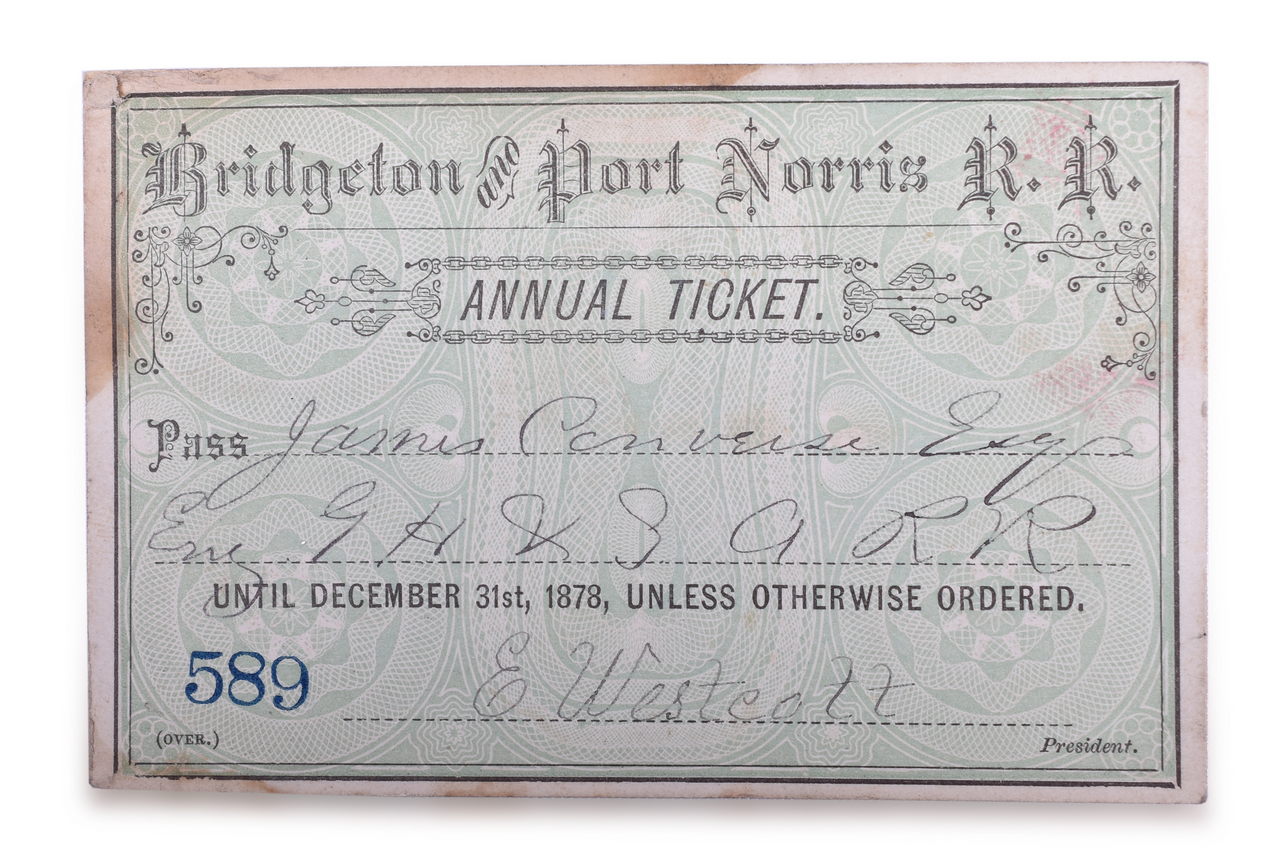 5401 - 1878 Bridgeton and Port Norris Railroad Annual Pass thumbnail