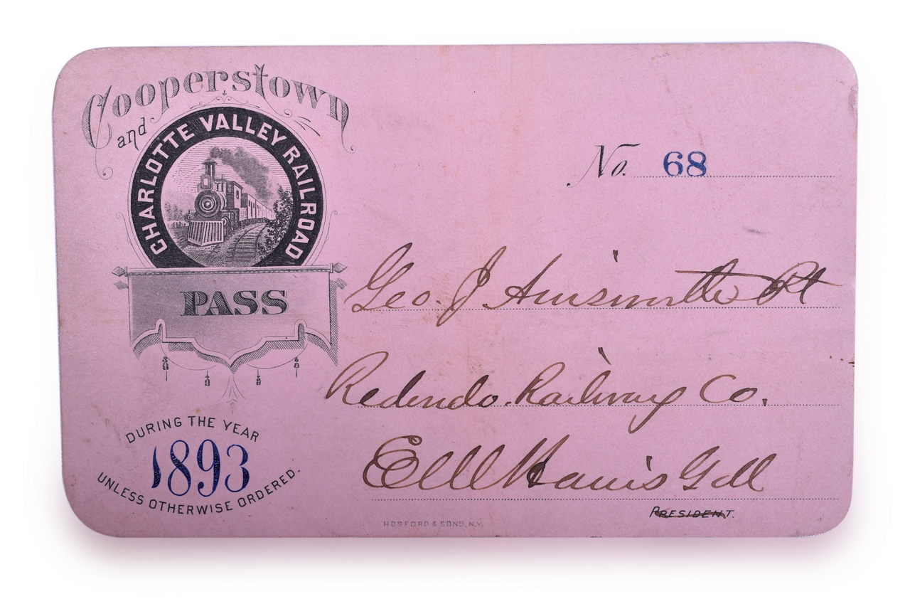5405 - 1893 Cooperstown & Charlotte Valley Railroad Annual Pass thumbnail