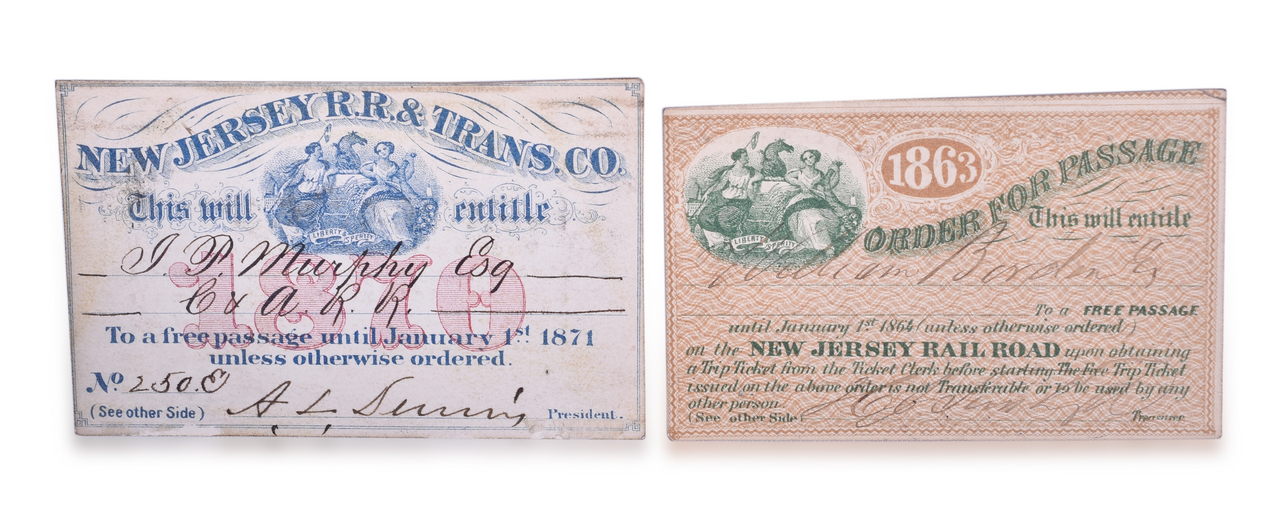 5413 - 1863 and 1870 New Jersey Railroad Free Ticket Passes thumbnail