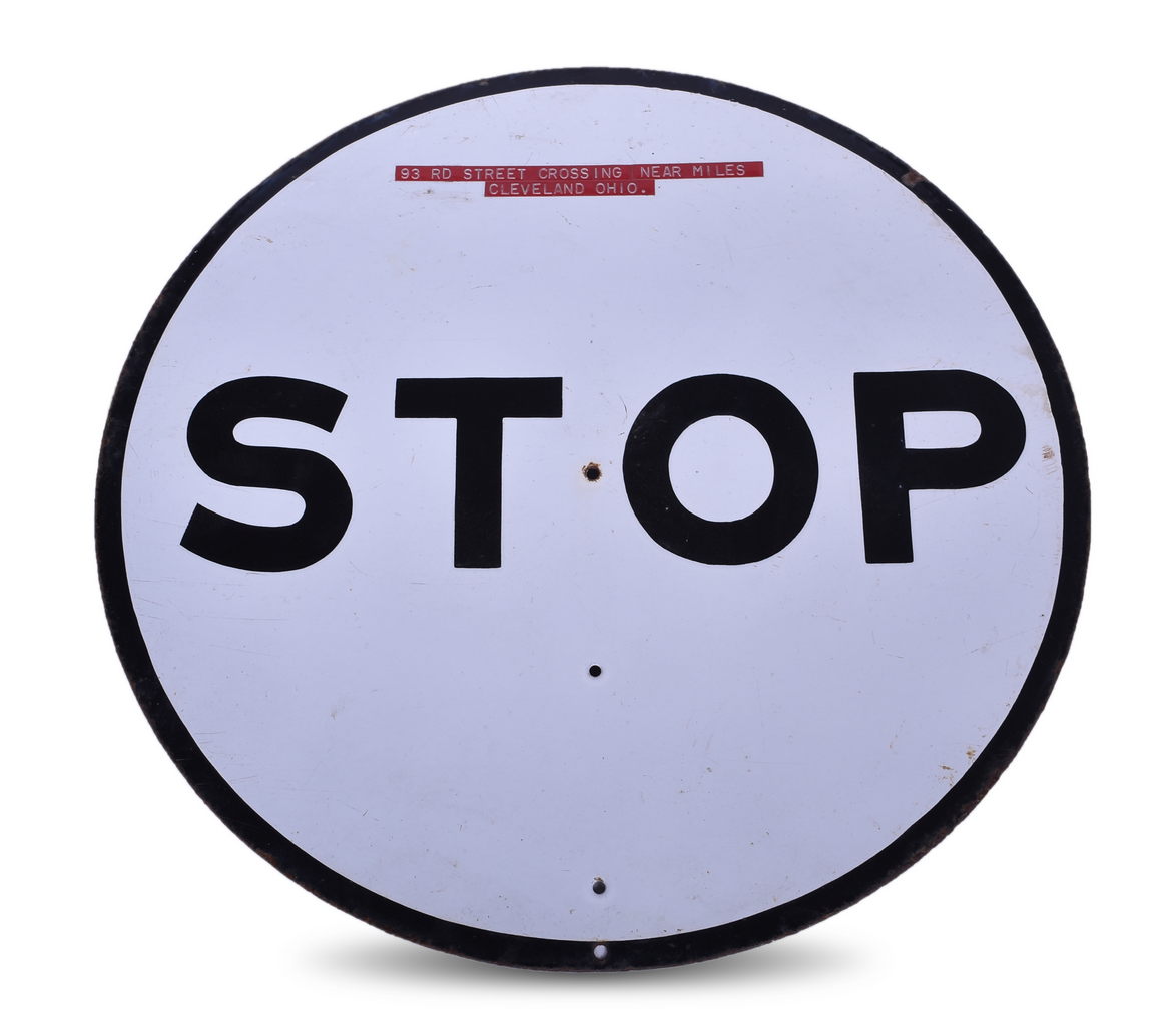 5416 - Porcelain Double Sided Railroad Crossing Guard / Watchman Round Stop Sign thumbnail